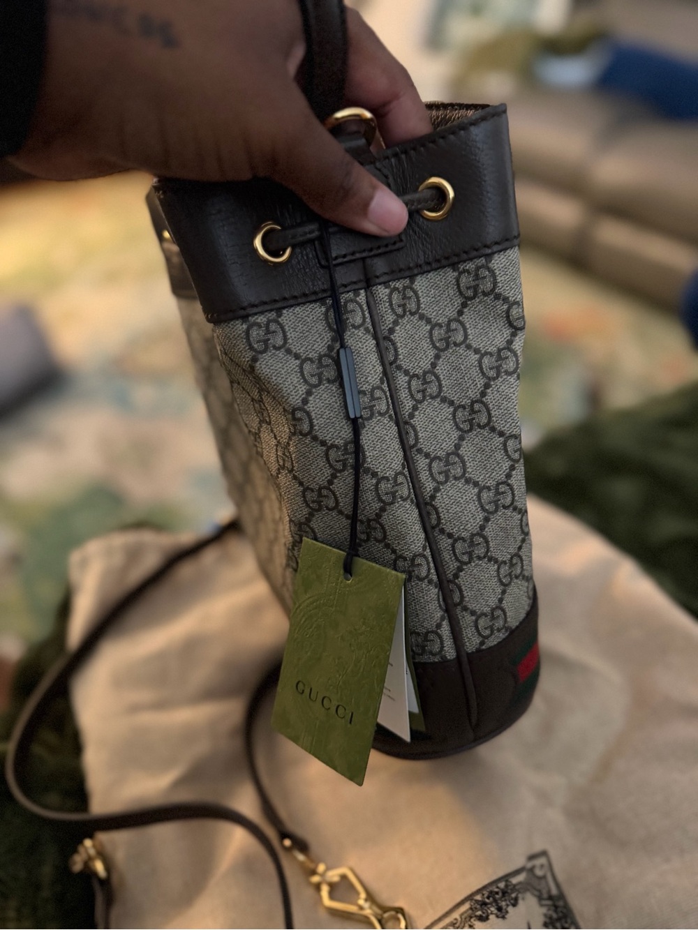 Gucci Brown GG Supreme Canvas Shoulder Bag with Dark Brown Trim